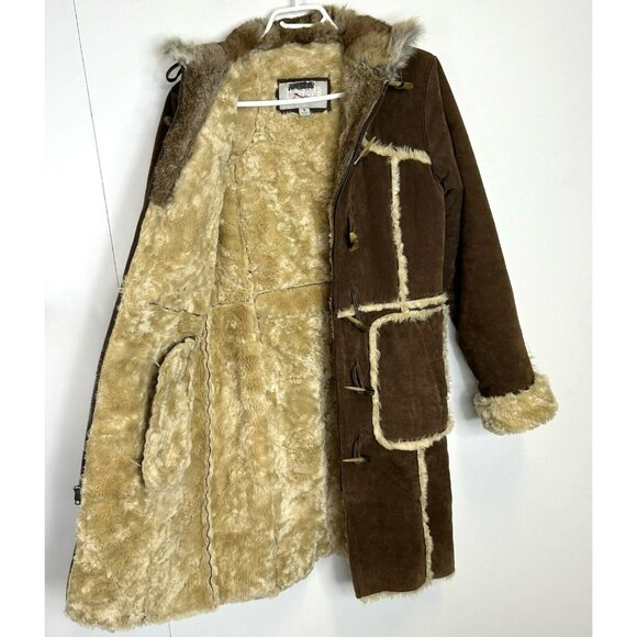Y2K Leather Suede Coat Womens Small Boho Toggle Penny Lane Hipster Brown - Picture 3 of 5